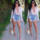 Gbsell Fashion Hot Ripped High Waisted Denim Shorts Beach Pants Light Blue L