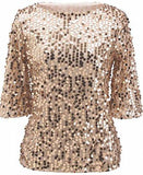 M2Mo Sexy Short Sleeve Sequins Tshirt Tops Golden US M
