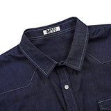 MRWONDER CASUAL SLIM FIT BUTTON DOWN SHIRT SHORT SLEEVE DENIM SHIRTS WESTERN DARK BLUE XL