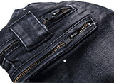 Men Zipper Deco Stretch With Broken Hole 34 Black