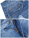 Vintage Blue Straight Fit Destroyed Distressed Denim Pants With Knee Rips 32