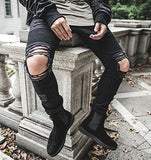 Men Ripped Slim Fit Denim Pants Skinny With Broken Holes W36 Black